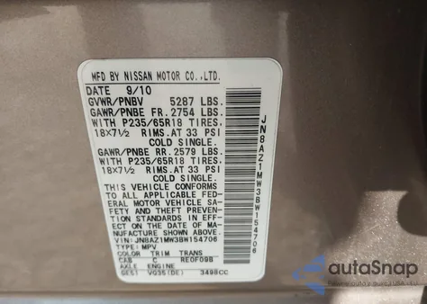 2011 Nissan Murano S/Sl/Le from USA, damaged, VIN JN8AZ1MW3BW154706